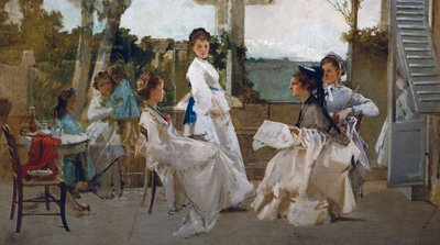 Pod pergolou, obraz Michele Tedesco (1834-1917), olej na plátně, 81x139 cm, Itálie od Michele Tedesco