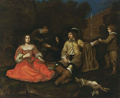Elegantní lovecká společnost odpočívá od Michiel Sweerts