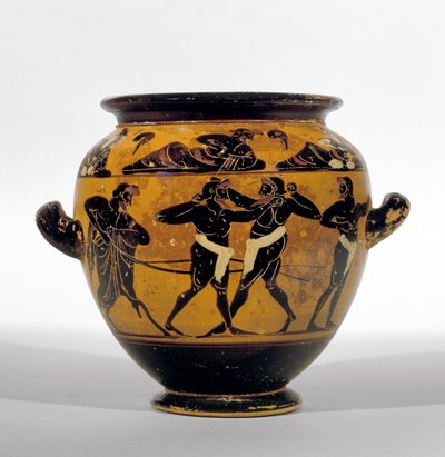 Attický černofigurový stamnos s vyobrazením boxerů, asi 520-500 př. n. l. (keramika) (viz také 100575) od Michigan painter
