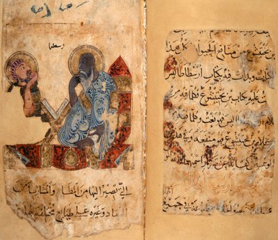 Nebo. 2784, ff.95v-96, Mudrc Aristoteles a žák (vellum) od Middle Eastern School