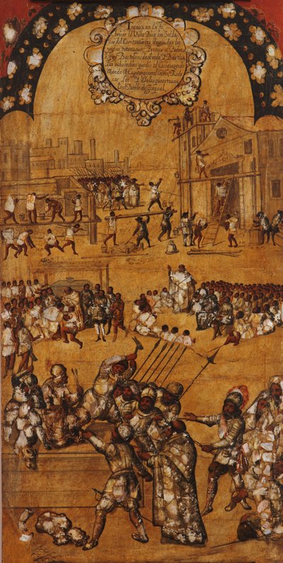 Dobytí Mexika, Panel IV, cca 1696-1715 (malba na dřevo) od Miguel Gonzalez