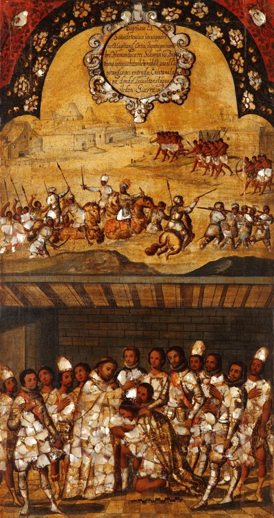Dobytí Mexika, Panel XIX, cca 1696-1715 (malba na dřevo) od Miguel Gonzalez