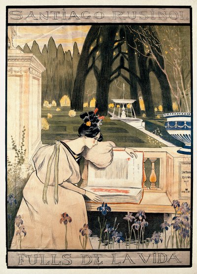 Plakátová prezentace „Stránky života“, série litografií ilustrujících básně v próze Santiago Rusinol y (i) Prats (1861-1931) od Miguel Utrillo