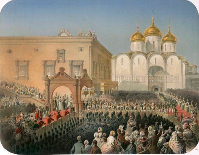 Průvod carevny Alexandry Fjodorovny do katedrály Dormition, Moskva, 1856 od Mihaly von Zichy