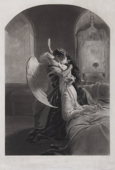 Tamara a démon. Ilustrace k básni Démon od Michaila Lermontova, c. 1880 od Mihaly von Zichy