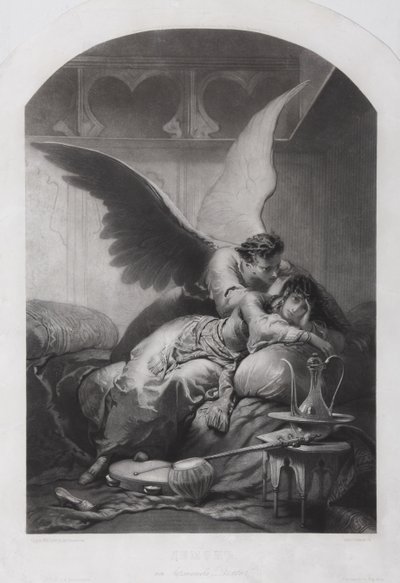 Tamara a démon. Ilustrace k básni Démon od Michaila Lermontova, c. 1880 od Mihaly von Zichy