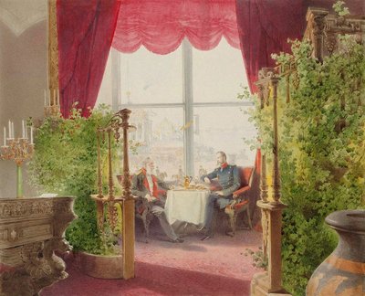 Snídaně císařů Alexandra II. a Viléma I. v Zimním paláci, 1873. od Mihály Zichy