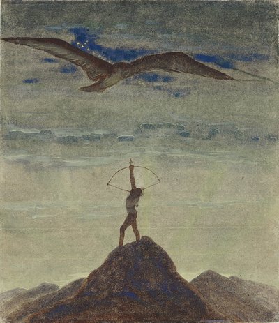 Znamení Střelce (Z cyklu ""Zodiac") par Ciurlionis, Mikalojus Konstantinas (1875-1911). Tempera na papíře, rozměr : 35,3x30,1 od Mikalojus Konstantinas Čiurlionis