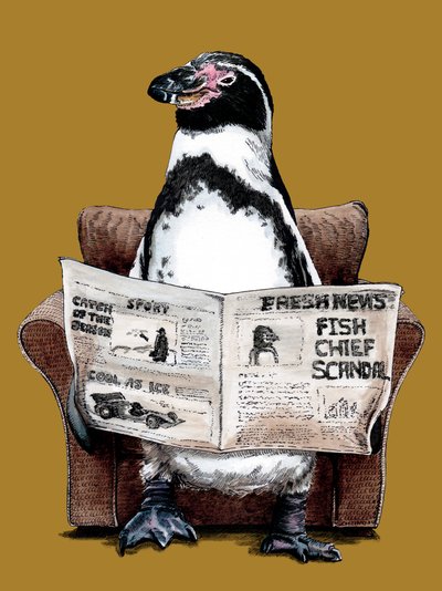 Penguin na zlatém žlutém, 2020 od Mike Davis