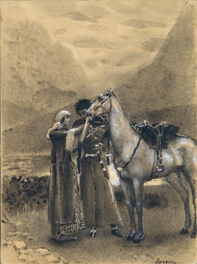 Rozloučení Zary s Ismailem. Ilustrace k básni Ismail Bey od Michaila Lermontova, 1890-1891 od Mikhail Aleksandrovich Vrubel