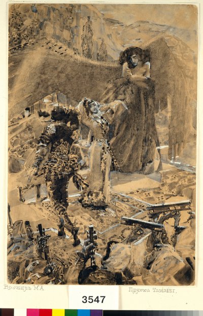 Tamařin tanec - Ilustrace z básně ""Démon"" od Michaila Lermontova (1814-1841) - Umělecké dílo Michaila Alexandroviče Vrubela (Vrubel) (1856-1910) od Mikhail Aleksandrovich Vrubel