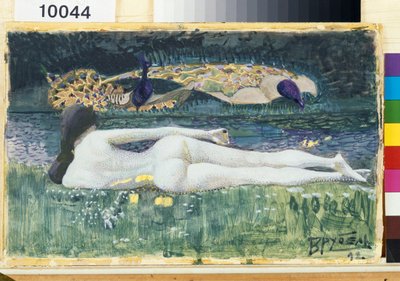 Nahá ženská silueta, ležící zezadu na okraji vody - Umělecké dílo Michaila Alexandroviče Vrubela (Vrubel) (1856-1910) od Mikhail Aleksandrovich Vrubel
