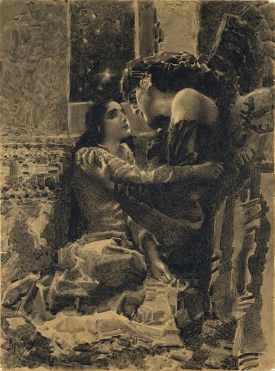 Tamara a démon. Ilustrace k básni Démon od Michaila Lermontova, 1890-1891 od Mikhail Aleksandrovich Vrubel