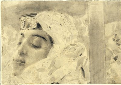 Tamara v rakvi. Ilustrace k básni Démon od Michaila Lermontova, 1890-1891 od Mikhail Aleksandrovich Vrubel