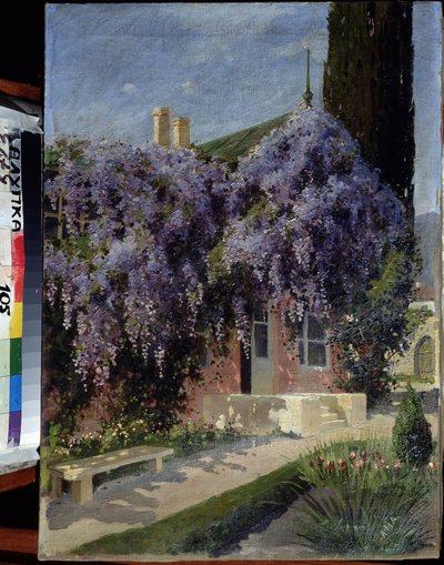 Dům propletený vistárií. Obraz Michaila Alexandroviče Alisova (1859-1933). Olej na plátně, 62,3 x 44,4 cm. Ruská škola na počátku 20. století. Muzeum architektury a umění, Alupka, Ukrajina. ©FineArtImage/Leemage od Mikhail Alexandrovich Alisov