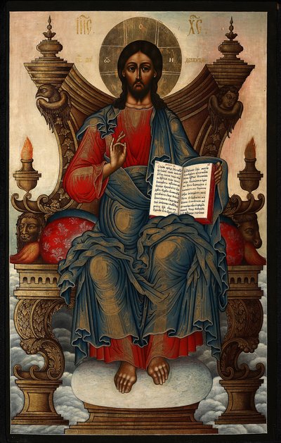 The Savior Enthroned - Soplyakov, Michail Alexejevič (1722-1799) - 1762 - Tempera na panelu - 92,5x60 - Soukromá sbírka od Mikhail Alexeyevich Soplyakov