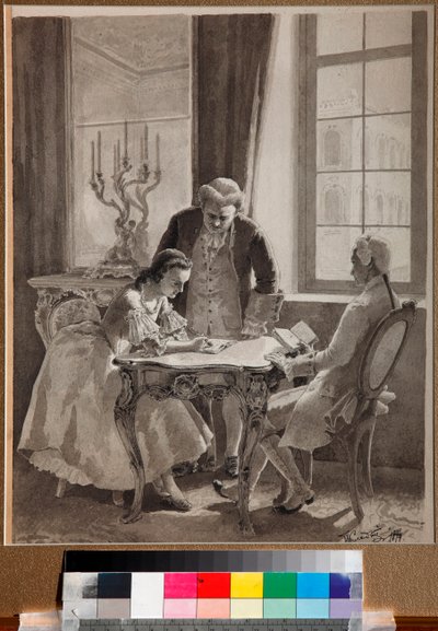 ""Lekce ruského jazyka císařovny Kateřiny II. (1729-1796)" (Lekce ruského jazyka císařovny Kateřiny II.) Kresba perem a tuší od Michaila Klodta (1835-1914) od Mikhail Petrovich Klodt