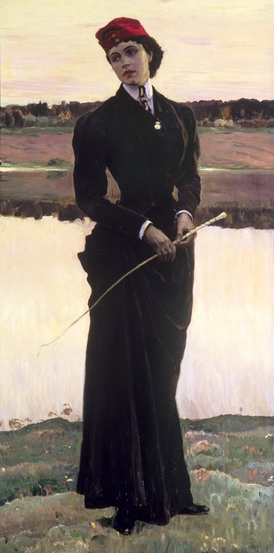 Portrét Olgy Nesterové aneb, Žena v jezdeckém hábitu, 1906 od Mikhail Vasilievich Nesterov