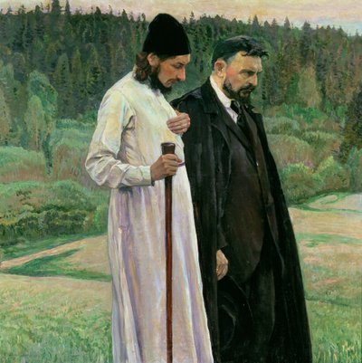 Filosofové: Portrét Sergeje Nikolajeviče Bulgakova a Pavla Alexandroviče Florenského od Mikhail Vasilievich Nesterov