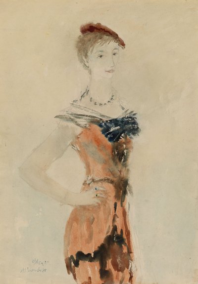 Dáma s červeným baretem, 1935 od Mikhail Xenofontovich Sokolov