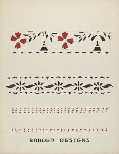 Návrhy okrajů z navrhovaného portfolia "Maine Wall Stencils" od Mildred E. Bent