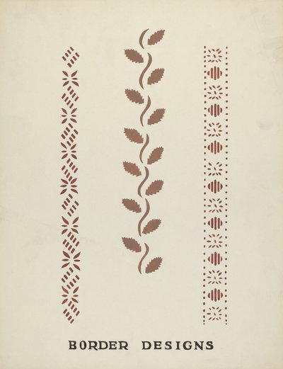 Návrhy okrajů z navrhovaného portfolia "Maine Wall Stencils" od Mildred E. Bent