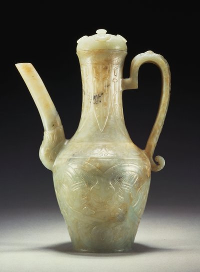 Pozdní mingský celadon nefritový džbán a kryt (nefrit) od Ming Dynasty Chinese School