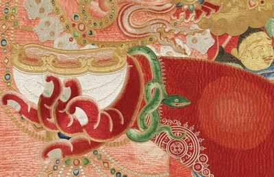 Detail císařské vyšívané hedvábné thangky od Ming Dynasty Chinese School