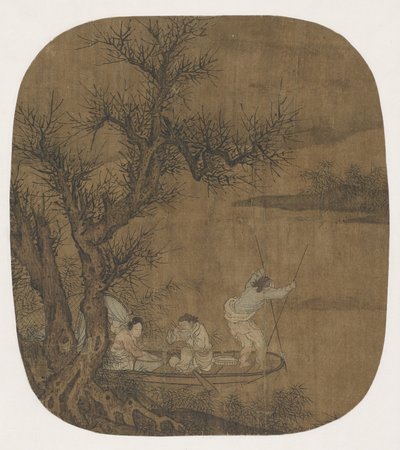 Požívání jídla na lodi, 16.-17. století (tuš a barva na hedvábí) od Ming Dynasty Chinese School