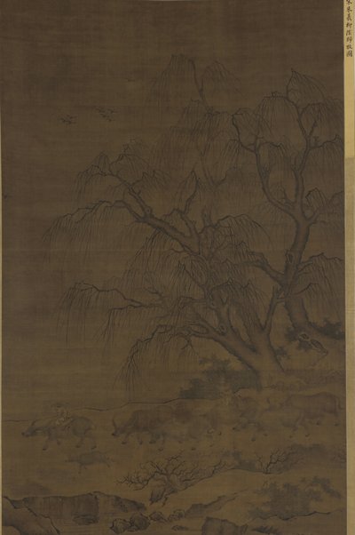 Vodní buvoli a ošetřovatelé pod vrbami od Ming Dynasty Chinese School