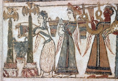 Detail, freska na sarkofágu z Hagia Triada od Minoan