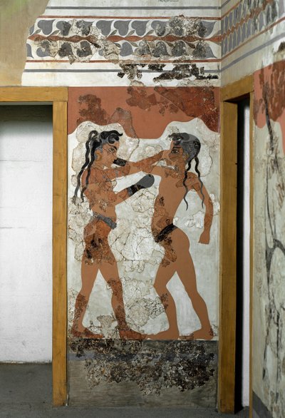 Minojské umění: “”boj mezi dvěma boxery””” Freska z Akrotiri do Santorini. 16. století před naším letopočtem. Athény, Národní archeologické muzeum od Minoan