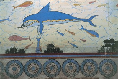 Detail nástěnné malby v paláci, palác Minos, Knossos, Kréta, Řecko od Minoan