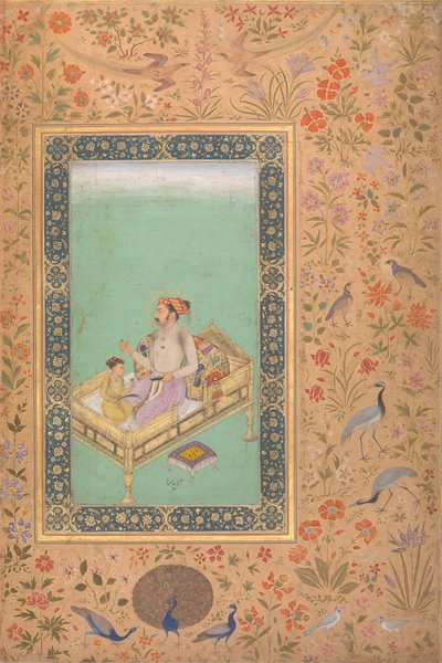 Císař Shah Jahan se svým synem Dara Shikoh, Folio z alba Shah Jahan, Verso: Ca.1620 od Mir 