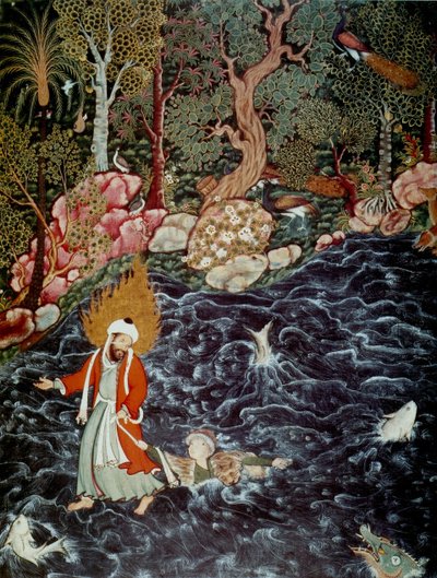 Prorok Eliáš zachraňující prince Nur ad-Dahr z Hamzanamy, 1562-1577 od Mir Sayyid Ali