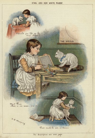 Ethel a její bílá kočka (chromolitho) od Miss Eliza F. Manning