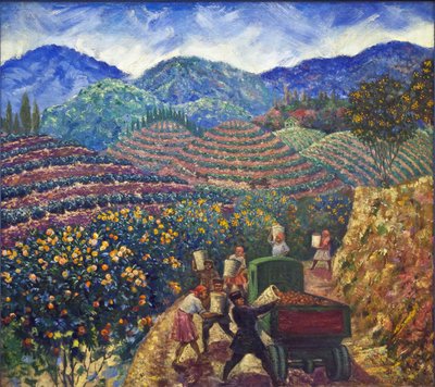 Sklizeň ve státní farmě Chakva par Beringov, Mitrofan Michajlovič (1986-1937). Olej na plátně, sed: 114x128 od Mitrofan Mikhaylovich Beringov
