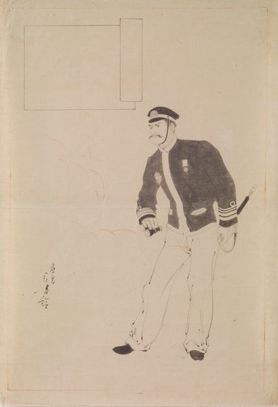 Přípravná kresba pro dřevotisk zobrazující japonského námořního důstojníka během čínsko-japonské války od Mizuno Toshikata