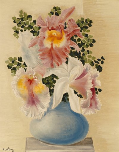 Modrá váza s orchidejemi; Vase Bleu aux Orchidees od Moise Kisling