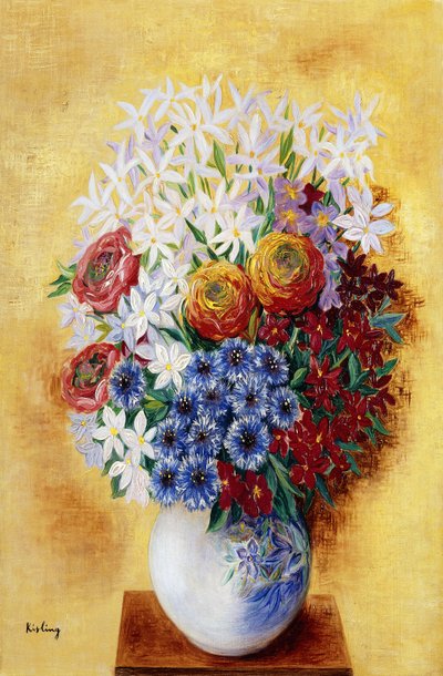 Kytice květin na žlutém pozadí; Bouquet au Fleurs sur Fond jaune, asi 1934 (olej na plátně) od Moise Kisling