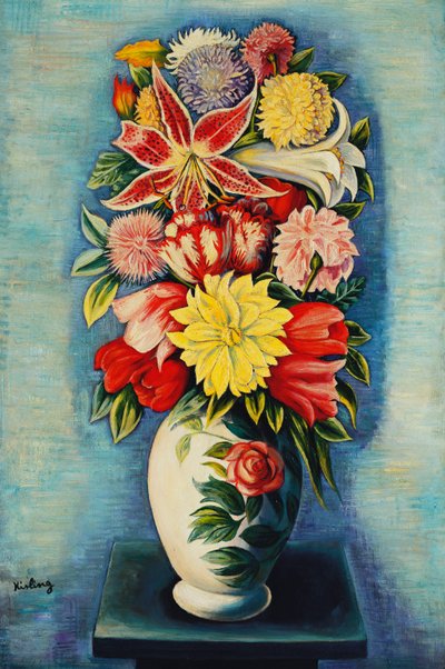 Květiny: jiřiny, tulipány a lilie; Bouquet de Fleurs: jiřiny, tulipány, lilie a lilie od Moise Kisling