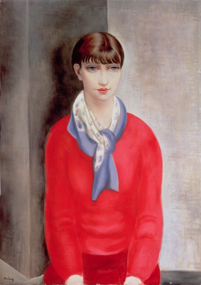 Kiki de Montparnasse v červeném svetru a modré šále od Moise Kisling