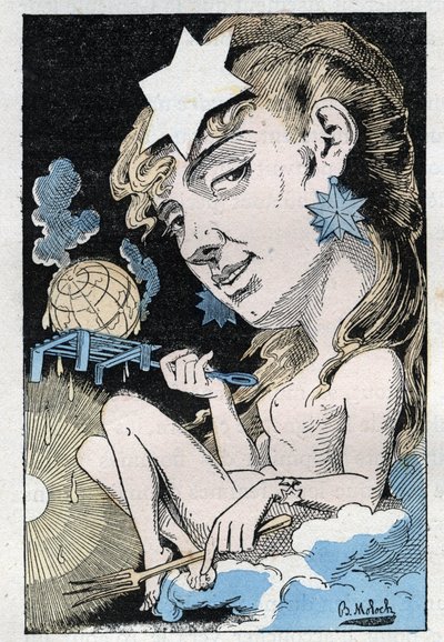 Alegorie vlny veder v „“Le Trombinoskop““ od Touchatout, karikatura B. Molocha z roku 1882 (1849-1909). Soukromá sbírka. od Moloch