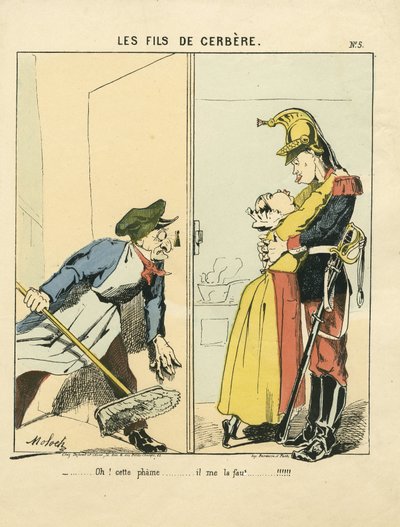 Létající list, číslo 5, satirický v barvách: Les fils de cerbere - Commune de Paris/Válka/Siege, Amour - Ilustrace Moloch (1849-1909) od Moloch