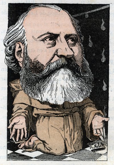 Portrét Charlese Gounoda (1818-1893), francouzského skladatele v „Le Trombinoscope““ od Touchatout, karikatura B. Molocha z roku 1882 (1849-1909). Soukromá sbírka. od Moloch