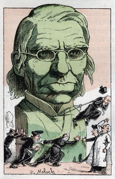 Portrét Emila Littra (1801-1881), francouzského filologa, lékaře a politika v „Le Trombinoscope““ od Touchatout, karikatury B. Molocha z roku 1882 (1849-1909). Soukromá sbírka. od Moloch