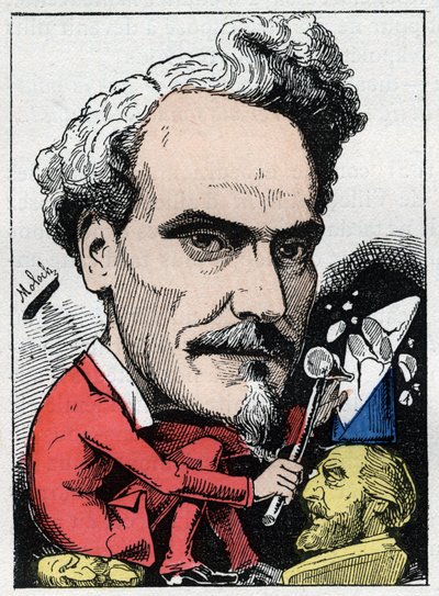 Portrét Henriho de Rocheforta (1831-1913) markýze de Rocheforta, novináře, politika a spisovatele v "Le Trombinoscope" "od Touchatout, karikatura B. Molocha z roku 1882 (1849-1909). Soukromá sbírka. od Moloch