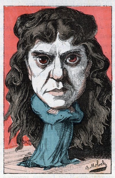Portrét Marie Laurentové nebo Marie LUGUETOVÉ Francouzské dramatické umělkyně 19. století v „“Le Trombinoskop“““ od Touchatout, karikatura B. Molocha z roku 1882 (1849-1909). Soukromá sbírka. od Moloch