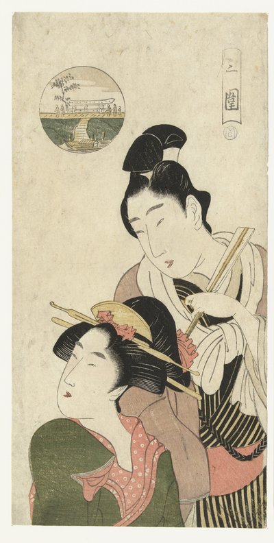 Muž a žena přemýšlí o návštěvě Mimeguri Mimeguri (název na objektu) od Momokawa Chôki (attributed to)