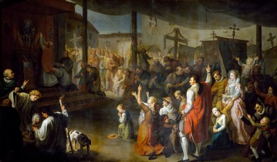Hlasování občanů hrabství Carmarthenshire o ukončení moru v roce 1630 od Moneta Jr. Sleet